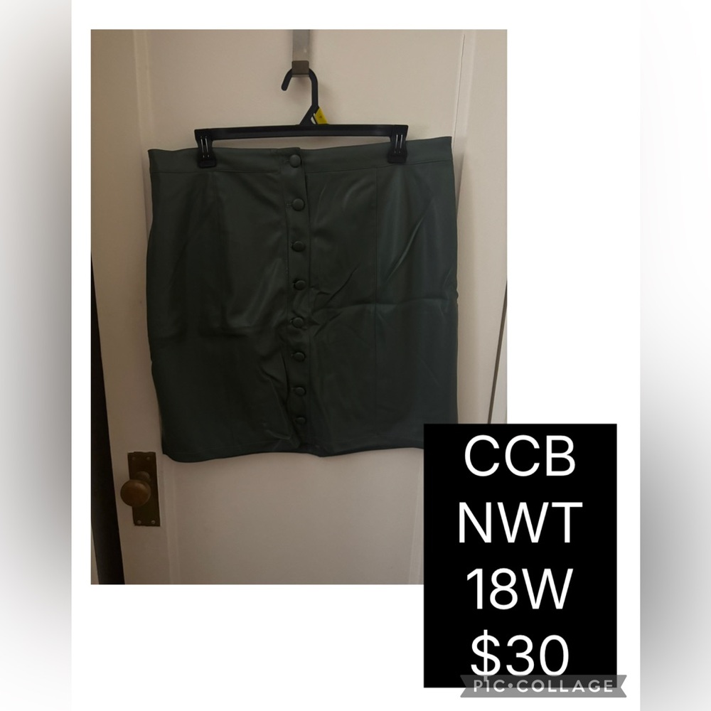Candace Cameron Bure Green Faux Leather Button Down Skirt